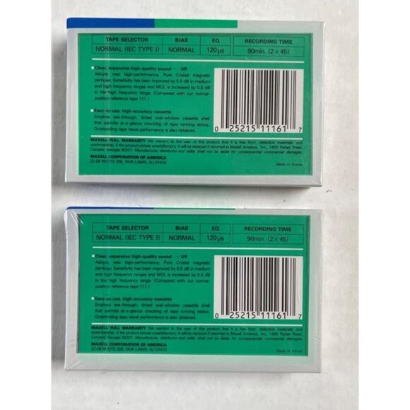 Maxell UR Normal Bias 90 Minutes Blank Audio Cassette Tape New Sealed Lot of 2 - Picture 3 of 4